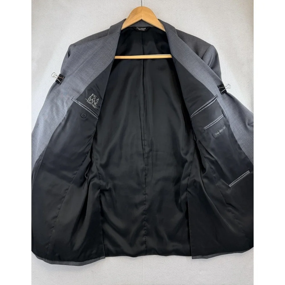 JOS‎ A BANK Traveler's Collection Mens 43L Tailored Fit Wool Blazer Jacket Gray